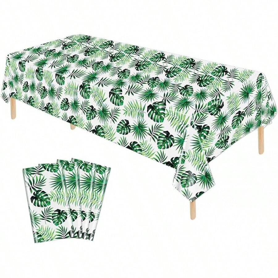 Paquete de 4 manteles Desechables de plástico con Hojas de eucalipto, 86.6 x 51.1 Pulgadas, para Shower,, hogar, cumpleaños,, decoración de Mesa - Tropical B - Ver 1