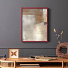 1pc Restickable Framed Modern Rustic Abstract Art Print, Wood Frame, Soft Geometric Shapes, Textured Brushwork, Contemporary Neutral Tones, Statement Wall Art Home Decor, Wall Art For Living Room, Entryway, Bedroom Art, Made In USA, Ready To Hang Art Prints - Red - View 9