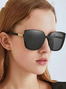 1 件女士时尚方形眼镜，简约实用，多功能 - 黑色 - 查看 7