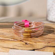 5pcs Cute And Sweet Colorful Glitter Jelly Bangle With Bow Tie, Bracelets Stack Perfect For Party And Daily Use