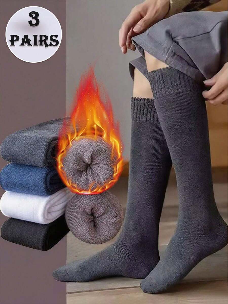 1/3 双装（随机发货）男士加厚保暖过膝袜，带保暖内衬雪地袜，柔软保暖，适合日常/商务/居家穿着