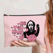 2 piezas, Bolsa de maquillaje con estampado de llamadas de la muerte rosa de Halloween y bolsa de cosméticos con cremallera y bolsa de artículos de tocador - Estilo gótico oscuro de la academia, bolsa de medicina reutilizable con tema de terror, bolsa de almacenamiento de bolígrafos, bolsa de viaje y maquillaje - Para la escuela, la decoración del hogar de verano, la bolsa de aperitivos de 9 "x 6" artículos de viaje, vacaciones, organizador de maquillaje, bolsa de viaje para mujeres