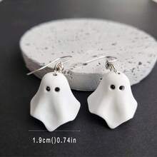 1 Pair Of Ghost Cartoon Earrings, Cute Ghost Earrings For Halloween Party - trắng - Xem 6