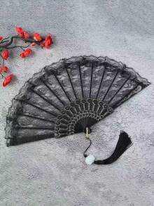 新娘婚礼装饰道具套装：蕾丝伞和蕾丝塑料扇，欧式婚礼新娘伞，户外婚礼装饰伞扇套装，最佳礼物，婚礼摄影道具 - 彩色 - 查看 13