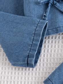 3 PiecesYoung Girl Fashion Casual Denim Jacket, Black Camisole Top, And Pleated Denim Mini Skirt Set, Suitable For Daily, Outdoor, School, And Vacation