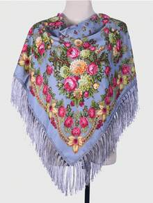 1 pieza Chal multicolor con estampado floral retro tradicional de peonía para mujer, elegante y cálido, adecuado para otoño/invierno, gran regalo para mamá para vestir - Multicolor - Ver 4