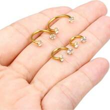 5Pcs/Set Horseshoe Nose Ring Stainlessl Steel Double Gem Stud Nose Ring 16g Lip Rings Cubic Zirconia Piercing Jewelry For Women Men 6/8/10/12mm - Multicolor - View 7