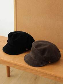 1pc Unisex Retro British Style Newsboy Cap, Suede-Like Fabric, Octagonal Hat, Fashionable, Flattering, Suitable For Autumn/Winter