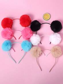 1pc/6pcs Cute Furry Ball Headband, Sweet Children Hair Accessories, Suitable For Autumn/Winter Parties, Holidays, School Events