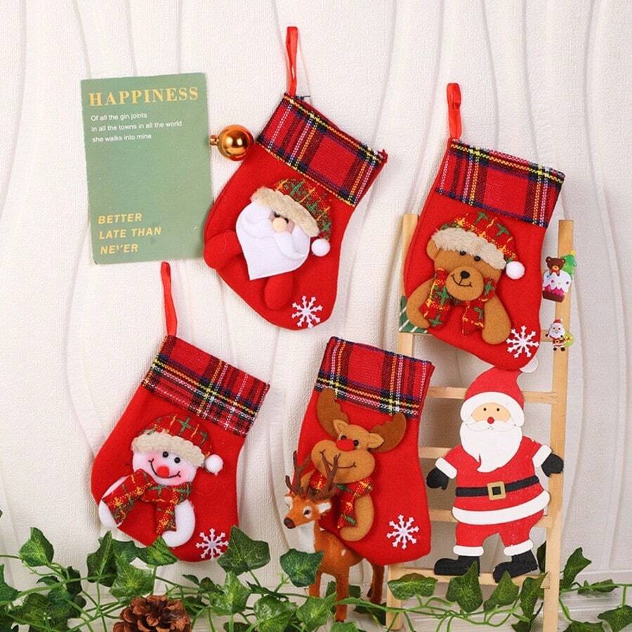1pc Christmas Tree Sock Hanger, Cartoon Santa Claus, Snowman, Deer, Bear Socks, Children's Gift Candy Bag, Holiday Gift Packaging Bag, Christmas Socks For Decoration And Gift Storage Christmas Decorations Winter Room Decor Christmas Decorations Home Christmas Gifts Christmas Decor