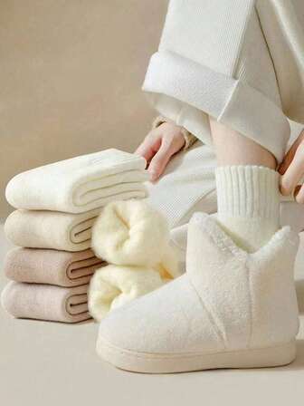 4 par damstrumpor i blandade tjocka, mångsidiga, varma och varma ullblandning, passar till mitten av vaden, höst/vinter