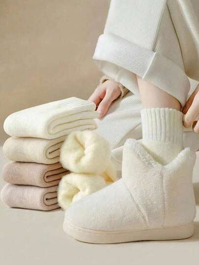 4 par damstrumpor i blandade tjocka, mångsidiga, varma och varma ullblandning, passar till mitten av vaden, höst/vinter