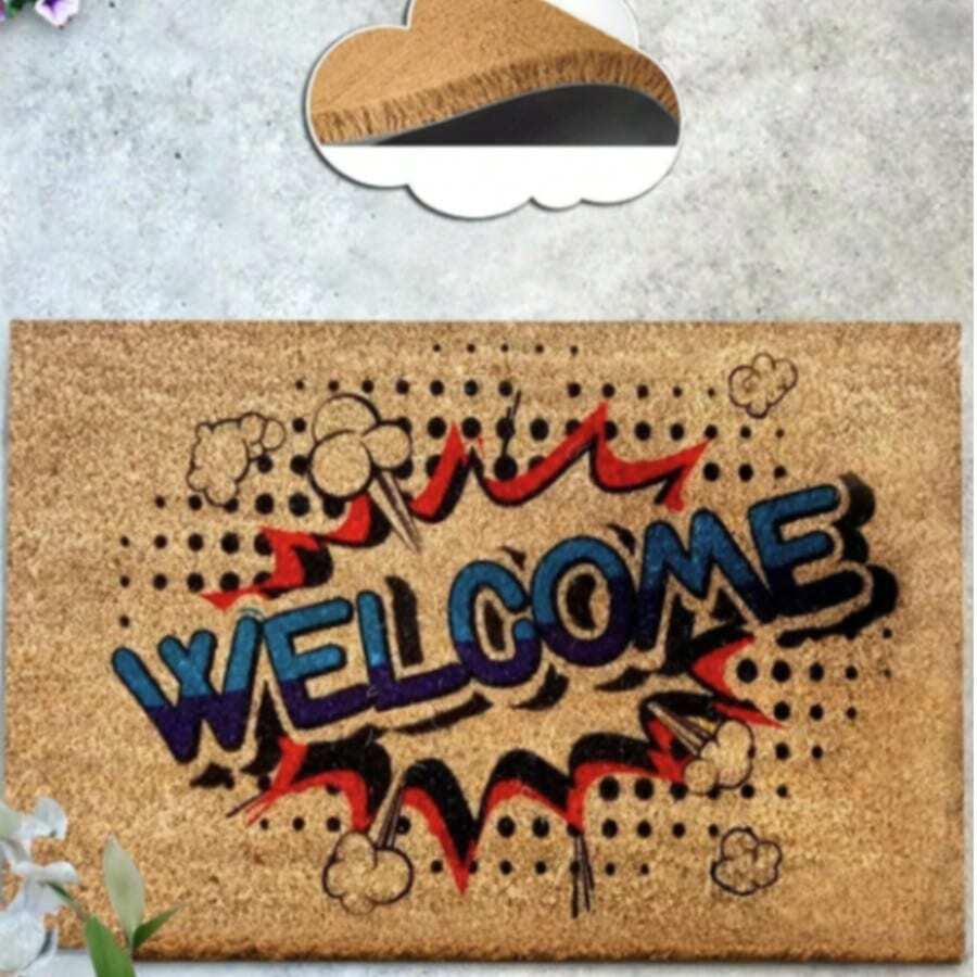 40x60 厘米天然椰棕门垫，采用耐用的 100% PVC 背衬 - 防滑、防尘刷表面 - 18-22 毫米厚耐用垫子，适合室内和室外使用，土耳其制造 - 藍色 - 查看 1