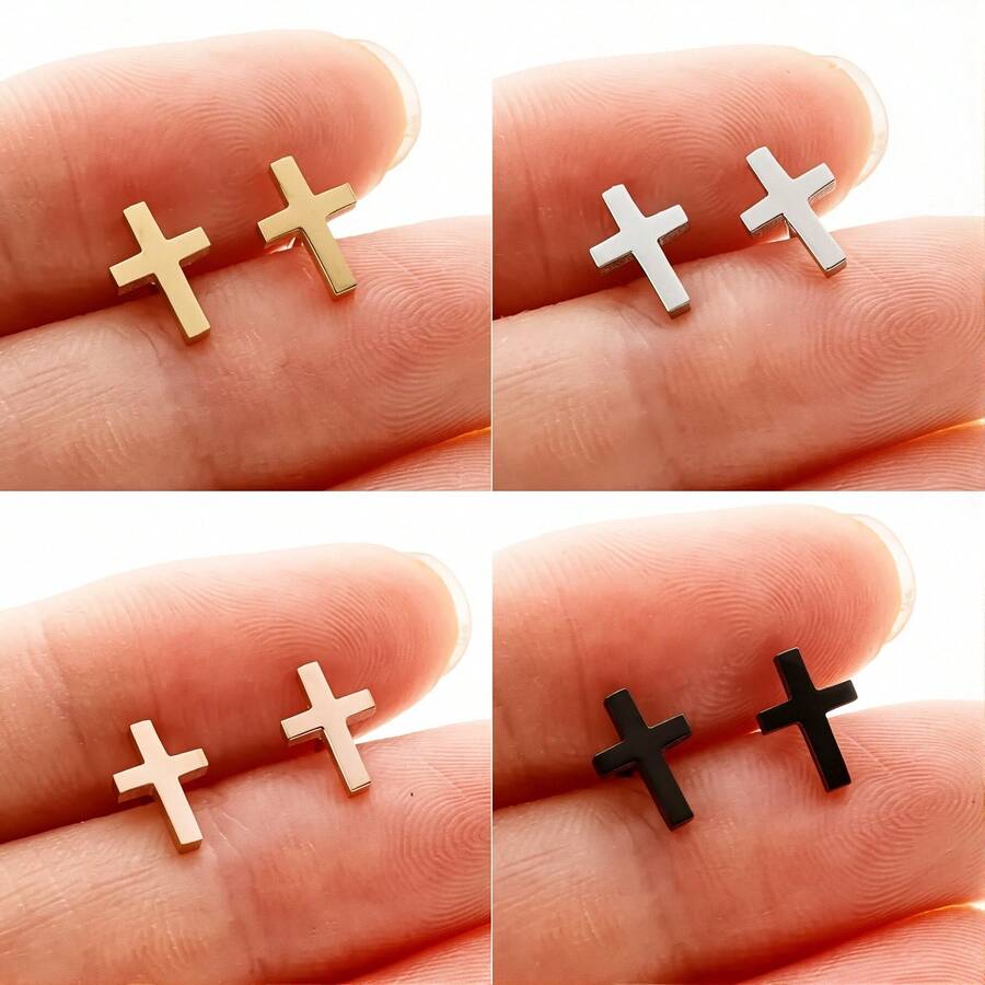 زوج من أقراط الصلبان الأنيقة من الفولاذ المقاوم للصدأ، مجوهرات للنساء، أقراط أنيقة بطراز بانك، أفضل هدية لحفلات الأصدقاء، عيد الحب، عيد الأم، المناسبات، أعياد الميلاد