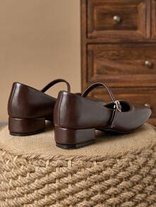 3厘米咖啡色玛丽珍方头高跟鞋，适合工作、休闲、正式场合，复古黑色、卡其色，时尚百搭 - 咖啡棕 - 查看 6