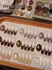 9-Colors Warm Collection Winter Glue Smudges Canned High Saturation Popular Semi-Solid Nail Polish Glue Nail Salon For Special Use Nails - Multicolor - View 5