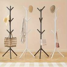 1pc White 9-Hook Floor Standing Coat Rack, Minimalist Single Rod Bedroom Clothes Hanger - No Installation Required, Sturdy Household Clothing/Hat/Bag/Towel Hooks With 360° Rotating Hooks, Free-Standing Coat Rack, Size: 62.3*19.69in, Daily Balanced Garment Hanging - Multicolor - View 1