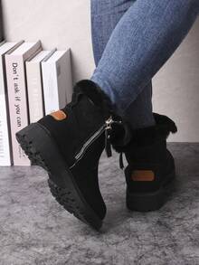 Botas cortas de nieve para mujer, zapatos versátiles y cálidos, estilo occidental, botas negras