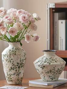 Rustic Green Crackle Glaze Ceramic Vase - Vintage Flower Arrangement Decor For Living Room, Table Centerpiece Gift Home Decor Room Decor Flower Vase Glass Vase - Multicolor - View 3