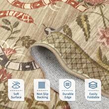 1Pcs Room Decor Modern Washable Scalloped Floral Snake Area Rug For Living Room Indoor Bedroom Foldable Floor Mats, Soft Low Pile Non Shedding Carpets For Offices Non-Slip Runner For Hallway Dorm - Brown - View 9