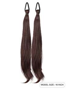 Synthetic Hair Extensions For Girls: High-Level Wavy Ponytail Set Natural-Looking (Includes Elastic Bands) Low-Pony Style Sweet And Energetic Wavy Double Ponytail Hairpiece - Multicolor - View 3