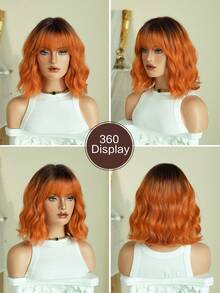 NICKY WALL 12Inch Short Wave Orange Wigs For Women,Elegant Wavy Curly Bob Wigs With Full Bangs,High Density Fluffy Synthetic Heat Resistant Fiber Hair Wig For Daily Party Wear, Halloween Cosplay Wigs - Cam bẩn - Xem 5