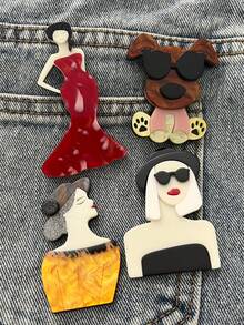 1pc Cartoon Creative Long Dress Brooch, Fashionable Puppy Acrylic Brooch For Women, Clothing & Bag Accessory00 Jewelry Costume Accessories Bag Charms Office Accessories
