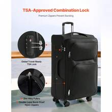Softside Expandable Luggage With Spinner Wheels, 24 Inch / 71 Cm Softside Checked Large Luggage, Lightweight Checked Suitcase With Expandable Zippered Pocket And TSA Lock, Black - Black - View 3