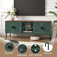 63'' TV Stands For Living Room, TV Console With 2-Layer Shelves, Modern Entertainment Center Television Stands With Storage, Wood Media Cabinet For Bedroom - 綠色 - 查看 4