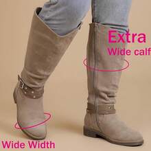 Women's Wide Calf Knee High Boots, Plus Size Slouchy Knee-High Boots, Fashionable Boots - 米色1030 - 查看 3