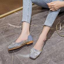 SAILING LU Square Toe Flats Shoes Rhinestoned Bowknots Ballet Flats For Women Studded Dress Shoes Comfort Light Weight LoafersChristmas - B-藍色 - 查看 8