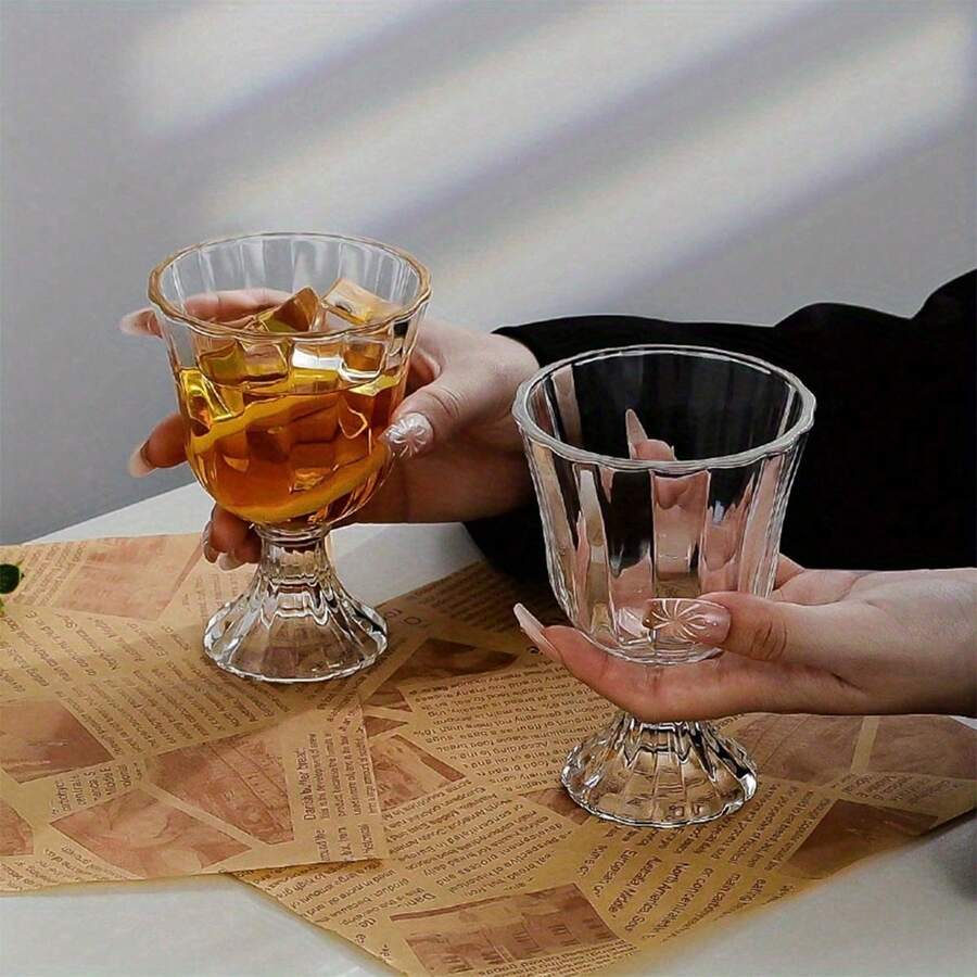 1 件复古山茶花玻璃高脚杯、香槟/葡萄酒杯、饮料杯、饮水杯 - 彩色 - 查看 1