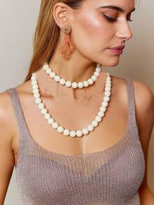 1pc Bohemian Style Plastic Bead Geometric Smooth Beaded Long Necklace, Handmade For Women, Can Be Worn Double Layer, Suitable For Summer Beach, Holidays, Daily Party Accessories