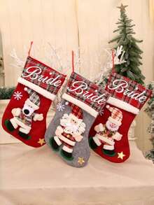 1 Peça Conjunto de Embalagem de Presente Personalizado de Halloween e Natal, Meia de Natal com Figurinha 3D Fofa, Decoração de Natal, Sacola de Presente, Sacola de Presente Meia de Doces, Conjunto de Decoração Bordada Personalizada - Decoração Personalizada com Nome/Texto - Pingente de Papai Noel, Sacola de Meia, Decoração de Árvore de Natal, Decoração de Festa de Sacola de Doces, Decoração de Casa para Feriados, Artesanato de Pingente de Feriado