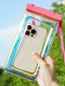 Transparent, Rainbow Laser Phone Pouch, Waterproof Phone Bag, Inflatable Transparent Swimming Phone Protector Bag With Lanyard - Transparent, Touch Screen Compatible, Lightweight Plastic, Touchable For Swimming, Suitable For Beach And Pool Use, Prevent Loss Or Water Damage, Beach Bag, Swimming, Beach Essential