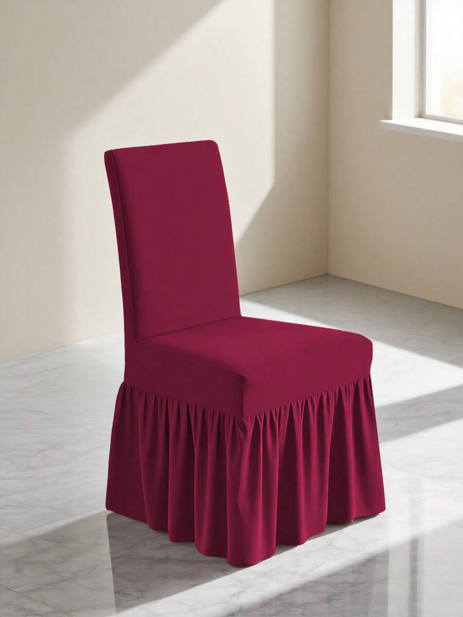 1/4 件纯色牛奶丝长裙式椅套，全覆盖防滑耐用可水洗高弹性可拉伸，适合圣诞节、派对、婚礼、宴会、活动、餐饮、庆典