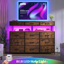 Tech-Enhanced Modern Dresser With Charging Hub & Ambient LED Lighting And 12 Customizable Fabric Drawers With 10MM Protective Acrylic Surface,Rustic Brown - View 10