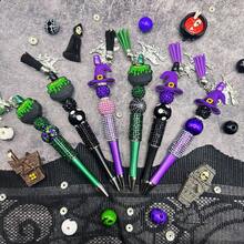 6 Stücke lila Hexe & grüne Gift Silikon Perle Acryl Perle DIY Perlen Stift Anhänger Set, kreatives Geschenk Büro & Schul Zubehör DIY Schmuckherstellung Set