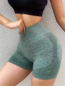 4 piezas de shorts de yoga de cintura alta cómodos que levantan el trasero para mujeres - Negro+Verde+Rojo+Gris - Ver 3
