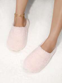 Pantuflas de casa de mujer de color rosa con plumas, calcetines para cubrir el piso interior, pantuflas cálidas y ligeras para el dormitorio en invierno, zapatos con pelaje - Rosa - Ver 3