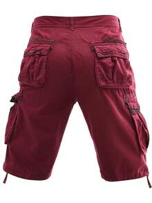 Plus-Size Men's Solid-Color Pure Cotton Fashionable Casual Campus College Style American High Street Outdoor Mountain Tactical Style Workwear Shorts - 珊瑚紅 - 查看 4