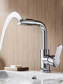 3pcs/Set 360° Swivel Hot & Cold Dual Control Faucet, Stainless Steel Dual Handle Bathroom Sink Faucet, 304 Stainless Steel Chrome Plated Surface, Single Hole Installation, G1/2" Connection, Modern Aesthetic Design, Suitable For Home And Hotel Bathroom Sink, Modern Kitchen, RV And Washbasin, Ideal For Holiday Gifts And Bathroom Renovation