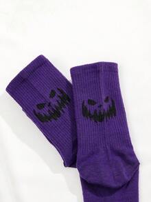 2pairs Men Halloween Cartoon Graphic Crew Socks - Multicolor - View 6