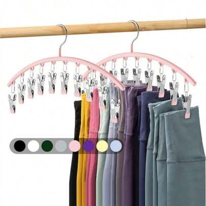 Legging Organizer For Closet, Metal Yoga Pants Hanger W/Rubber Coated 2 Pack W/20 Clips Hold 20 Leggings, Hangers Space Saving Hanging Hangers For Closet Organizers And Storage-Pink