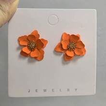 1 对彩色多巴胺主题粉色花朵形吊坠耳环，送给女性的礼物