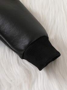 女婴经典翻领加厚黑色仿皮保暖夹克，秋冬季户外保暖服 - 黑色 - 查看 5