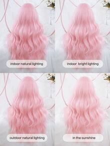 alicegarden 1 Synthetic Heat-Resistant Wig With Bangs, Pink Long Rolled Wig, 28 Feet Long, Made Of Fiber, Suitable For Daily Use, Natural Simulation Wig