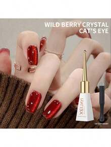 XEIJAYI 1pc 10ml Wild Berry Crystal Magnetic Cat Eye Chrome Nail Powder Chameleon Metallic Nail Art Glitter Powder For Gel Polish DIY Home Nail Salon-No Magnetic Stick Included - 紅色 - 查看 7