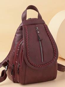 Fashion PU Fabric Double-Shoulder Bag With Flip Cover For Back To School Season; Student Backpack With Multiple Layers And Cross-Body Carry; Various Carrying