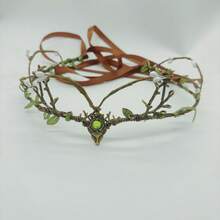 Neue Waldstil Blätterkrone Haarreif, Braut Haarband, Stirnschmuck, 3D grüne Pflanze Boho Natürlicher Kristall Haarschmuck